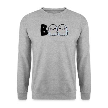 Halloween Geist - Unisex Pullover - Weißgrau meliert - Vorne - Alina (178cm) & Michal (187cm)