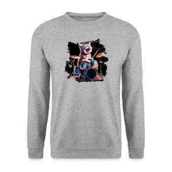 Rock Musik Katze Lustig Humor Geschenkidee - Unisex Pullover - Weißgrau meliert - Vorne - Alina (178cm) & Michal (187cm)