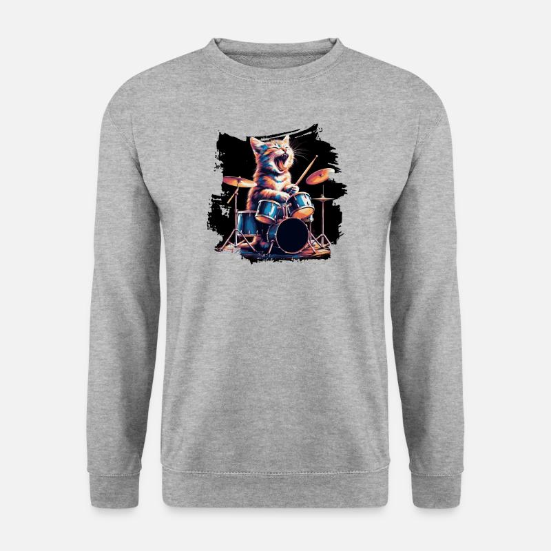 Rock Musik Katze Lustig Humor Geschenkidee - Unisex Pullover - Weißgrau meliert