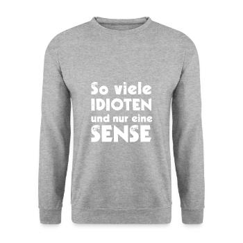 So viele IDIOTEN und nur eine SENSE - Unisex Pullover - Weißgrau meliert - Vorne - Alina (178cm) & Michal (187cm)