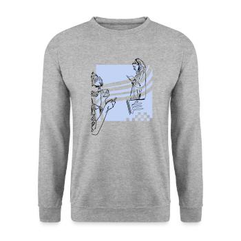 Digital Natives | Let's stay connected - Unisex Pullover - Weißgrau meliert - Vorne - Alina (178cm) & Michal (187cm)