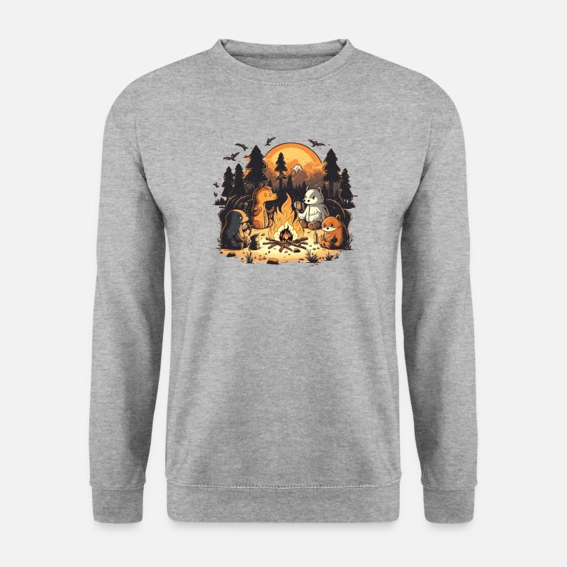 Tiere am Lagerfeuer - Unisex Pullover - Weißgrau meliert