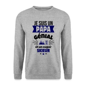 Papa génial & skieur – idée fête des pères - Sweat-shirt Unisexe - gris chiné - Devant - Alina (178cm) & Michal (187cm)