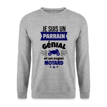 Parrain génial et super motard Moto Motard Humour - Sweat-shirt Unisexe - gris chiné - Devant - Alina (178cm) & Michal (187cm)