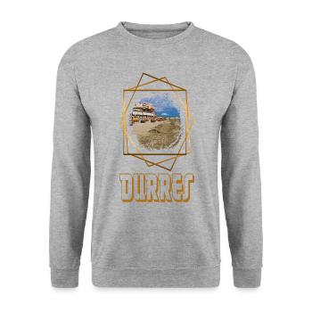 Durres Albanien Stadt Heimat Liebe Strand Urlaub - Unisex Pullover - Weißgrau meliert - Vorne - Alina (178cm) & Michal (187cm)