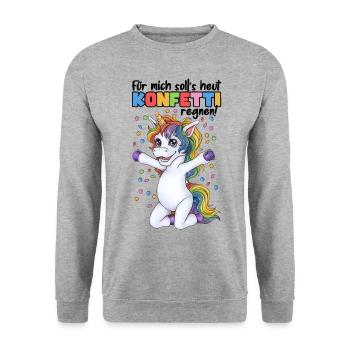 Einhorn Party Konfetti Karneval Geburtstag Kinder - Unisex Pullover - Weißgrau meliert - Vorne - Alina (178cm) & Michal (187cm)