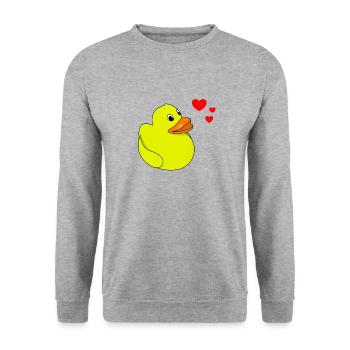 Quietscheente Valentinstag - Unisex Pullover - Weißgrau meliert - Vorne - Alina (178cm) & Michal (187cm)