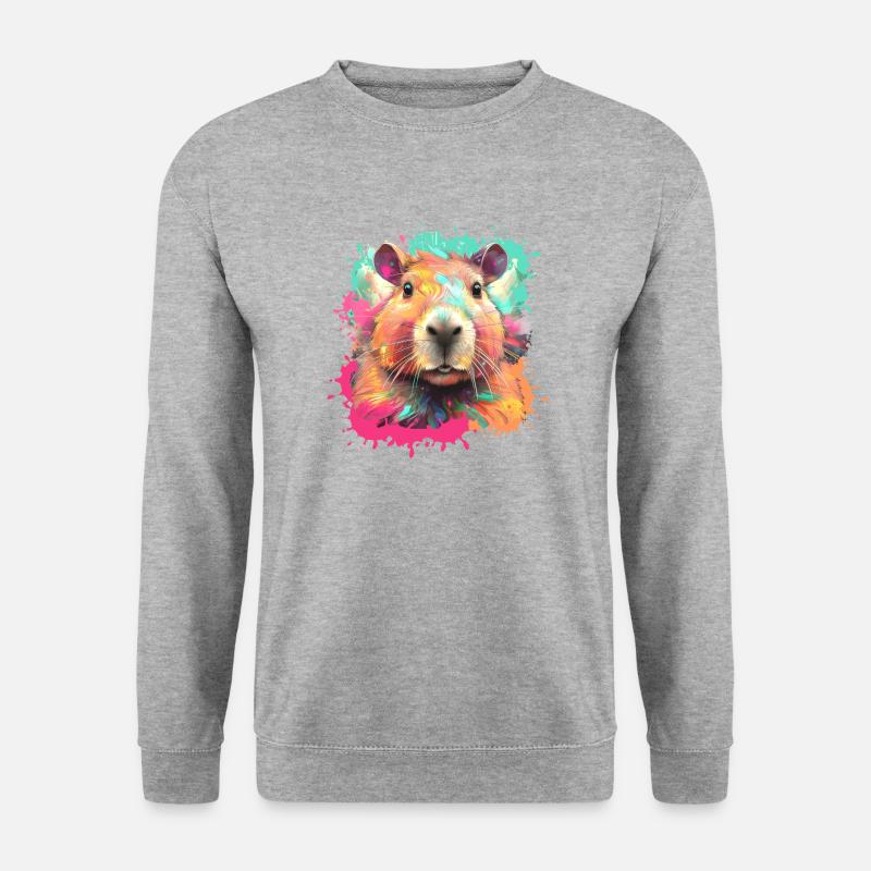 Capybara,illustration,Graffiti,bunt, Farbkleckse - Unisex Pullover - Weißgrau meliert