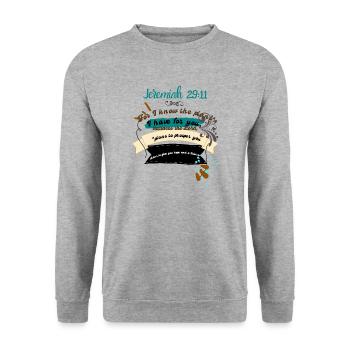 Jeremiah 29,11 - Unisex Pullover - Weißgrau meliert - Vorne - Alina (178cm) & Michal (187cm)