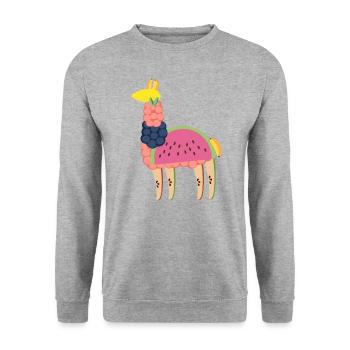Good Mood Fruity Llama - Unisex Sweatshirt - salt & pepper - Front - Alina (178cm) & Michal (187cm)