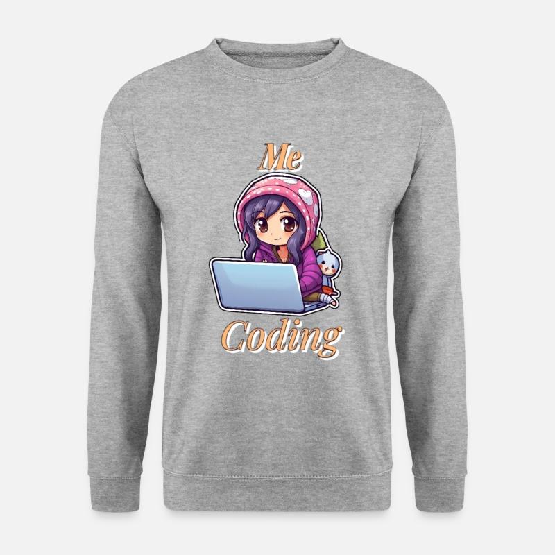 Coding Cutie: Anime Girl - Unisex Pullover - Weißgrau meliert