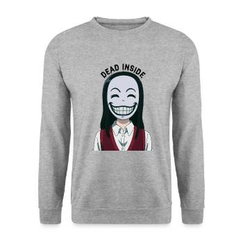 "Dead inside" Smiling anime girl - Unisex Pullover - Weißgrau meliert - Vorne - Alina (178cm) & Michal (187cm)