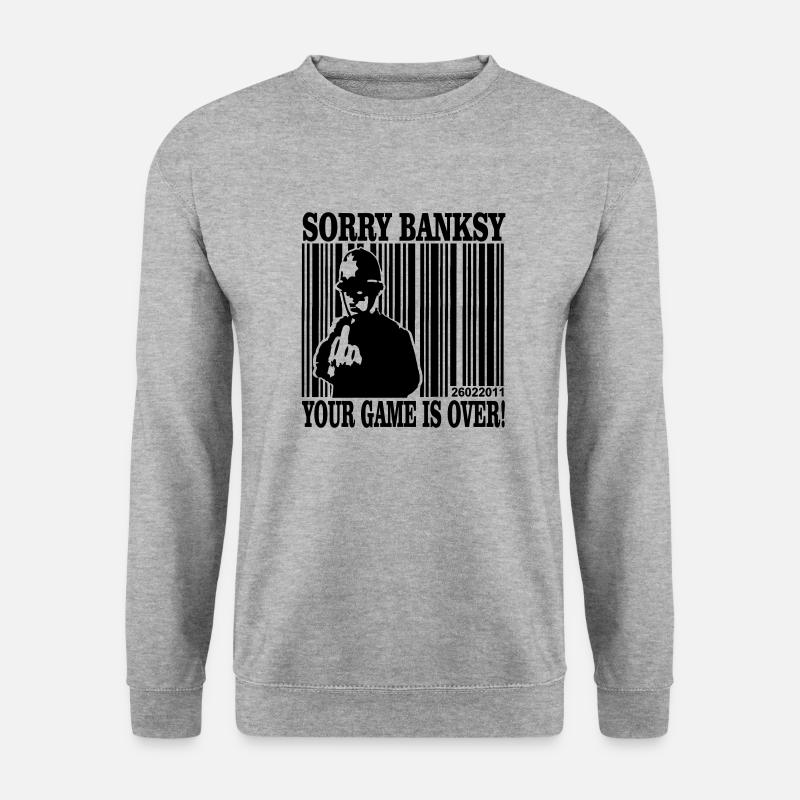 banksy is game over - Unisex Pullover - Weißgrau meliert