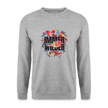 Immer Wieder Österreich Buntes Adler Design - Unisex Pullover - Weißgrau meliert - Vorne - Alina (178cm) & Michal (187cm)