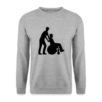 Rollstuhl - Unisex Pullover - Weißgrau meliert - Vorne - Alina (178cm) & Michal (187cm)