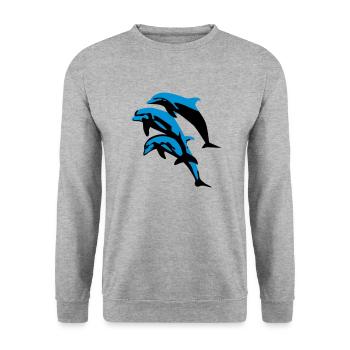 Delfin, Delfine - Dolphin - Unisex Pullover - Weißgrau meliert - Vorne - Alina (178cm) & Michal (187cm)