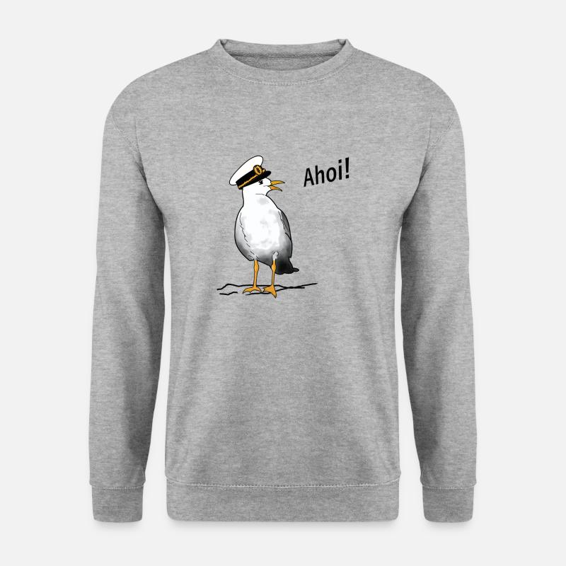 Möwe, ahoi, Kapitän, Meer - Unisex Pullover - Weißgrau meliert