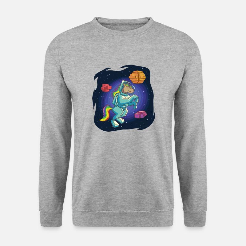 Astronauten-Pferd in Voxel-Land - Unisex Pullover - Weißgrau meliert