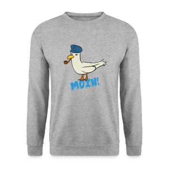 Kapitän Möwe mit Pfeife Moin - Unisex Pullover - Weißgrau meliert - Vorne - Alina (178cm) & Michal (187cm)