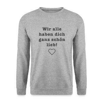 Lieb haben - Unisex Pullover - Weißgrau meliert - Vorne - Alina (178cm) & Michal (187cm)