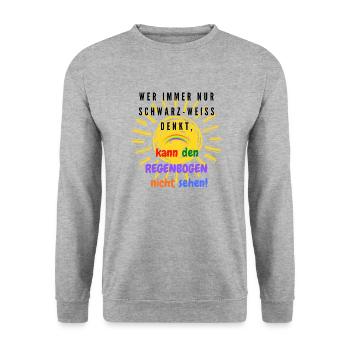 Denke Lieber Bunt - Unisex Pullover - Weißgrau meliert - Vorne - Alina (178cm) & Michal (187cm)