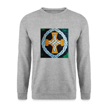 Celtic Cross - Unisex Sweatshirt - salt & pepper - Front - Alina (178cm) & Michal (187cm)