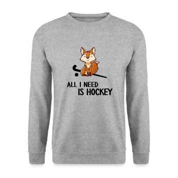 Feldhockey Hockey-Fuchs braucht Hockey - Unisex Pullover - Weißgrau meliert - Vorne - Alina (178cm) & Michal (187cm)