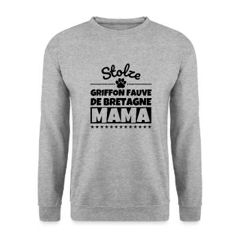Stolze Griffon Fauve de Bretagne Mama - Unisex Pullover - Weißgrau meliert - Vorne - Alina (178cm) & Michal (187cm)