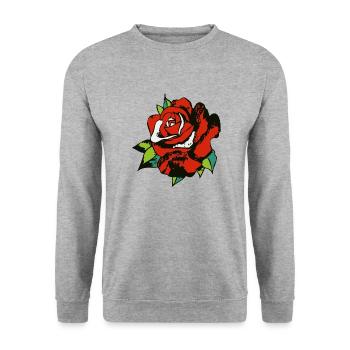 rosa Blütenblatt 2003 A - Unisex Pullover - Weißgrau meliert - Vorne - Alina (178cm) & Michal (187cm)