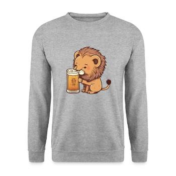 Doux petit lion avec bière - Sweat-shirt Unisexe - gris chiné - Devant - Alina (178cm) & Michal (187cm)