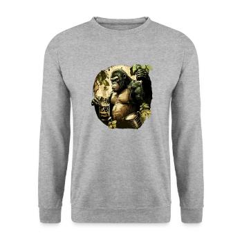 Gorille cool dans la jungle avec de la bière - Sweat-shirt Unisexe - gris chiné - Devant - Alina (178cm) & Michal (187cm)