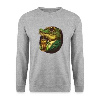 Crocodile avec costume, lunettes de soleil et bière - Sweat-shirt Unisexe - gris chiné - Devant - Alina (178cm) & Michal (187cm)
