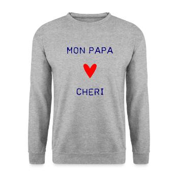 FÊTE DES PÈRES. BONNE FÊTE PAPA. PAPA. BONNE FÊTE - Sweat-shirt Unisexe - gris chiné - Devant - Alina (178cm) & Michal (187cm)