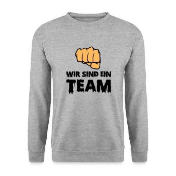 wir sind ein team - Unisex Pullover - Weißgrau meliert - Vorne - Alina (178cm) & Michal (187cm)