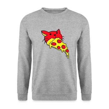Katze Isst Salami Pizza Hunger Fast Food Essen - Unisex Pullover - Weißgrau meliert - Vorne - Alina (178cm) & Michal (187cm)