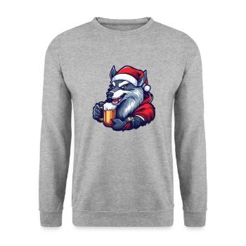 Wolf Weihnachten Bier - Unisex Pullover - Weißgrau meliert - Vorne - Alina (178cm) & Michal (187cm)