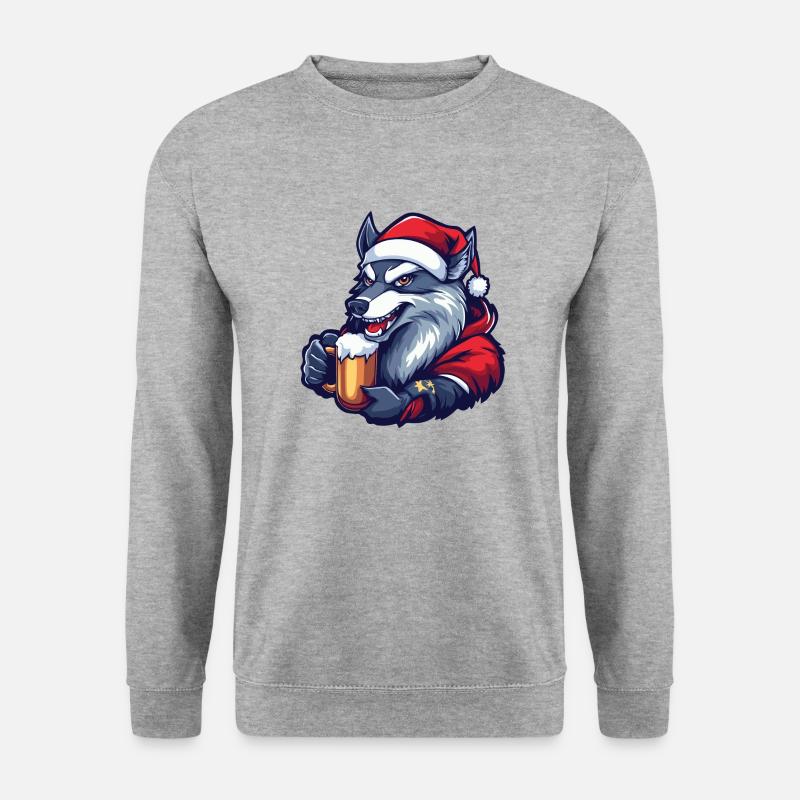 Wolf Weihnachten Bier - Unisex Pullover - Weißgrau meliert