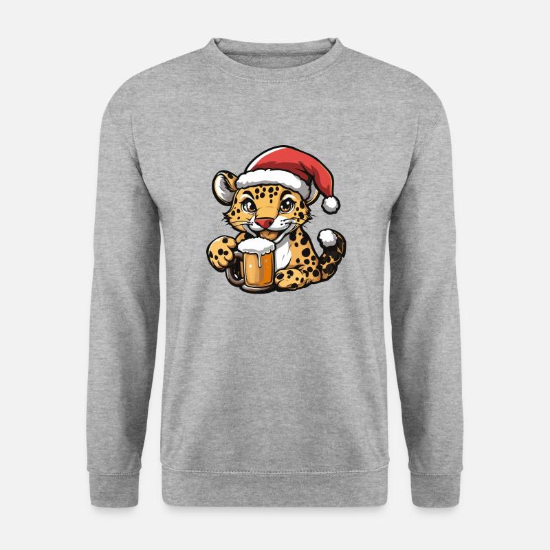 Leopard Weihnachten Bier - Unisex Pullover - Weißgrau meliert