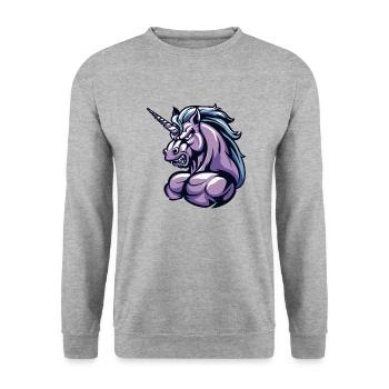 Einhorn Muskeln Bodybuilding - Unisex Pullover - Weißgrau meliert - Vorne - Alina (178cm) & Michal (187cm)