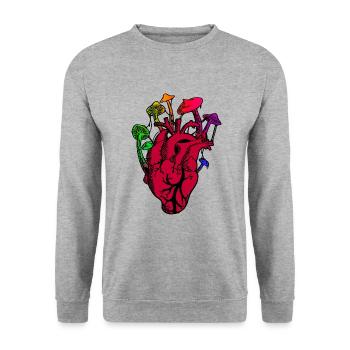 Das Pilzleben im Herzen ♡ - Unisex Pullover - Weißgrau meliert - Vorne - Alina (178cm) & Michal (187cm)