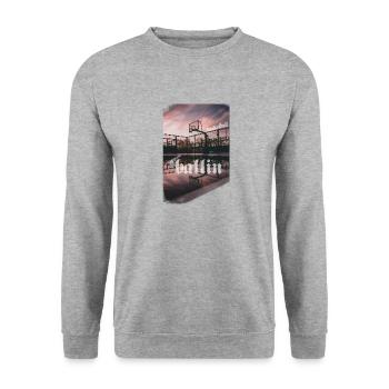 Basketball-Shirt, ballin. Basketballplatz design. - Unisex Pullover - Weißgrau meliert - Vorne - Alina (178cm) & Michal (187cm)