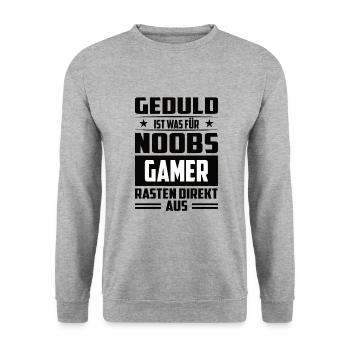 GEDULD IST WAS FÜR NOOBS GAMER RASTEN DIREKT AUS! - Unisex Pullover - Weißgrau meliert - Vorne - Alina (178cm) & Michal (187cm)