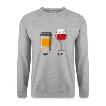 AM PM - Café le matin - Vin le soir - Sweat-shirt Unisexe - gris chiné - Devant - Alina (178cm) & Michal (187cm)