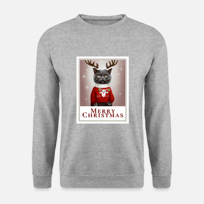 Mignon chat britannique dans un pull rouge festif. - Sweat-shirt Unisexe - gris chiné