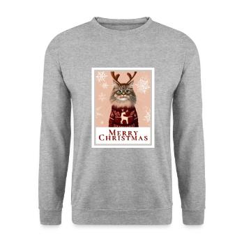 Cute Siberian cat in a Christmas sweater. - Unisex Sweatshirt - salt & pepper - Front - Alina (178cm) & Michal (187cm)