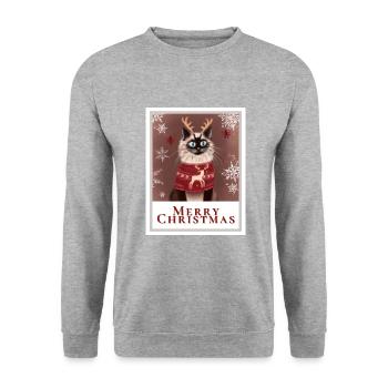 Cute Siberian cat in asweater with reindeer. - Unisex Sweatshirt - salt & pepper - Front - Alina (178cm) & Michal (187cm)