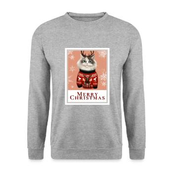 Christmas Siberian cat with reindeer on a sweater. - Unisex Sweatshirt - salt & pepper - Front - Alina (178cm) & Michal (187cm)
