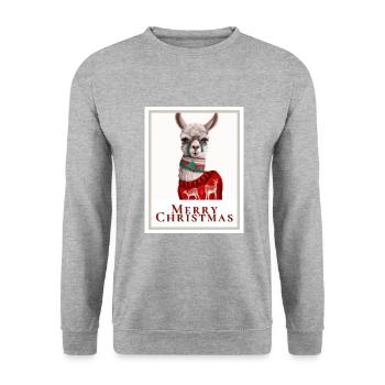 Photo of a cute llama in a Christmas sweater. - Unisex Sweatshirt - salt & pepper - Front - Alina (178cm) & Michal (187cm)