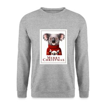 Porträt eines Koalabären im Weihnachtspullover. - Unisex Pullover - Weißgrau meliert - Vorne - Alina (178cm) & Michal (187cm)