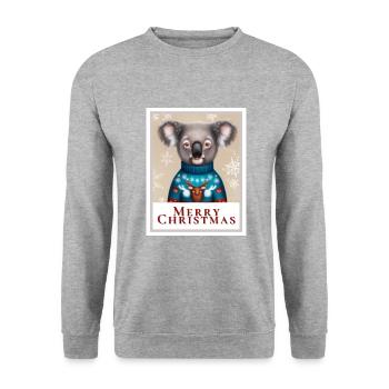 Porträt eines Koalabären im Weihnachtspullover. - Unisex Pullover - Weißgrau meliert - Vorne - Alina (178cm) & Michal (187cm)